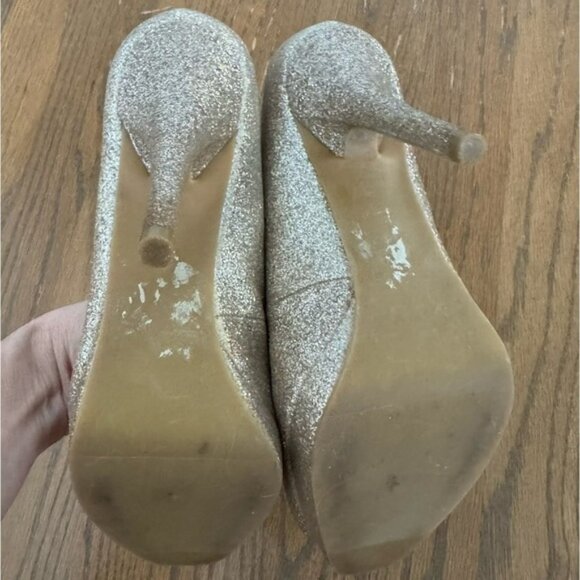 Steve Madden Platform P-Karo Gold Glitter Peep Toe Heels Women’s size 7.5 - Picture 8 of 12